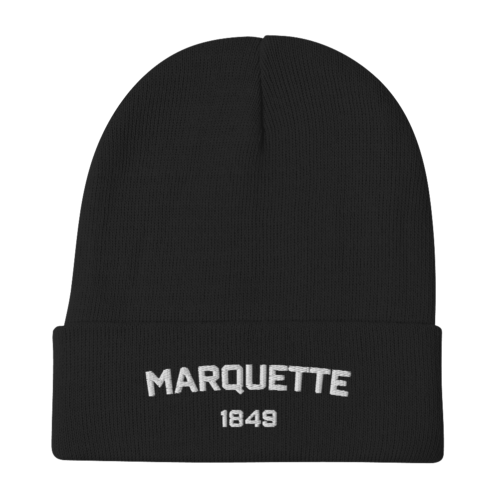 'Marquette 1849' Winter Beanie | White/Black Embroidery - Circumspice Michigan