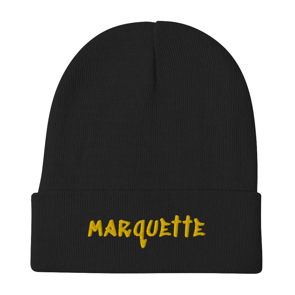 'Marquette' Winter Beanie (1980's Hip Hop Font) | Gold Embroidery - Circumspice Michigan