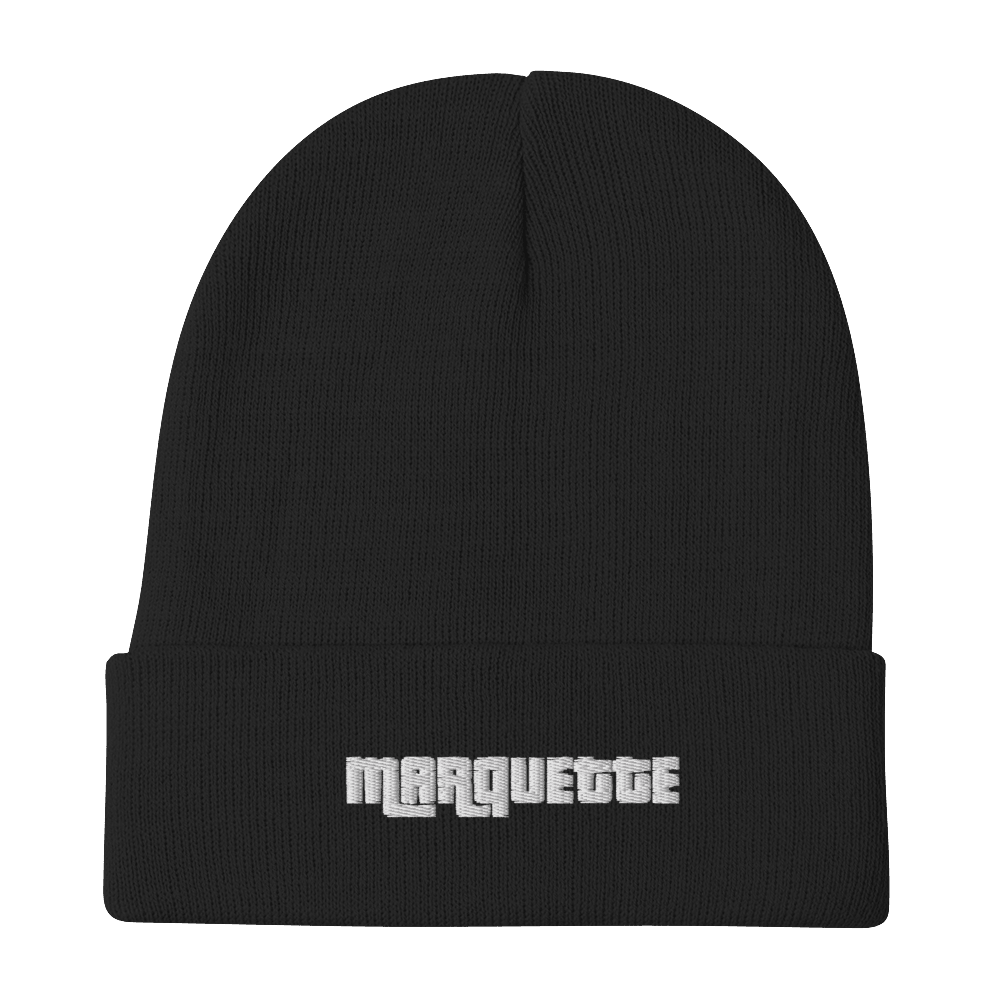 'Marquette' Winter Beanie (1970s Font) | White/Navy Embroidery - Circumspice Michigan