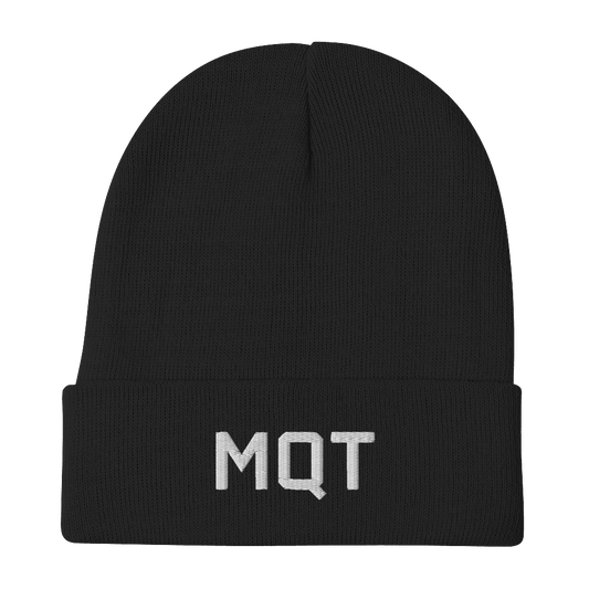 Marquette 'MQT' Winter Beanie (Athletic Font) | White/Black Embroidery - Circumspice Michigan