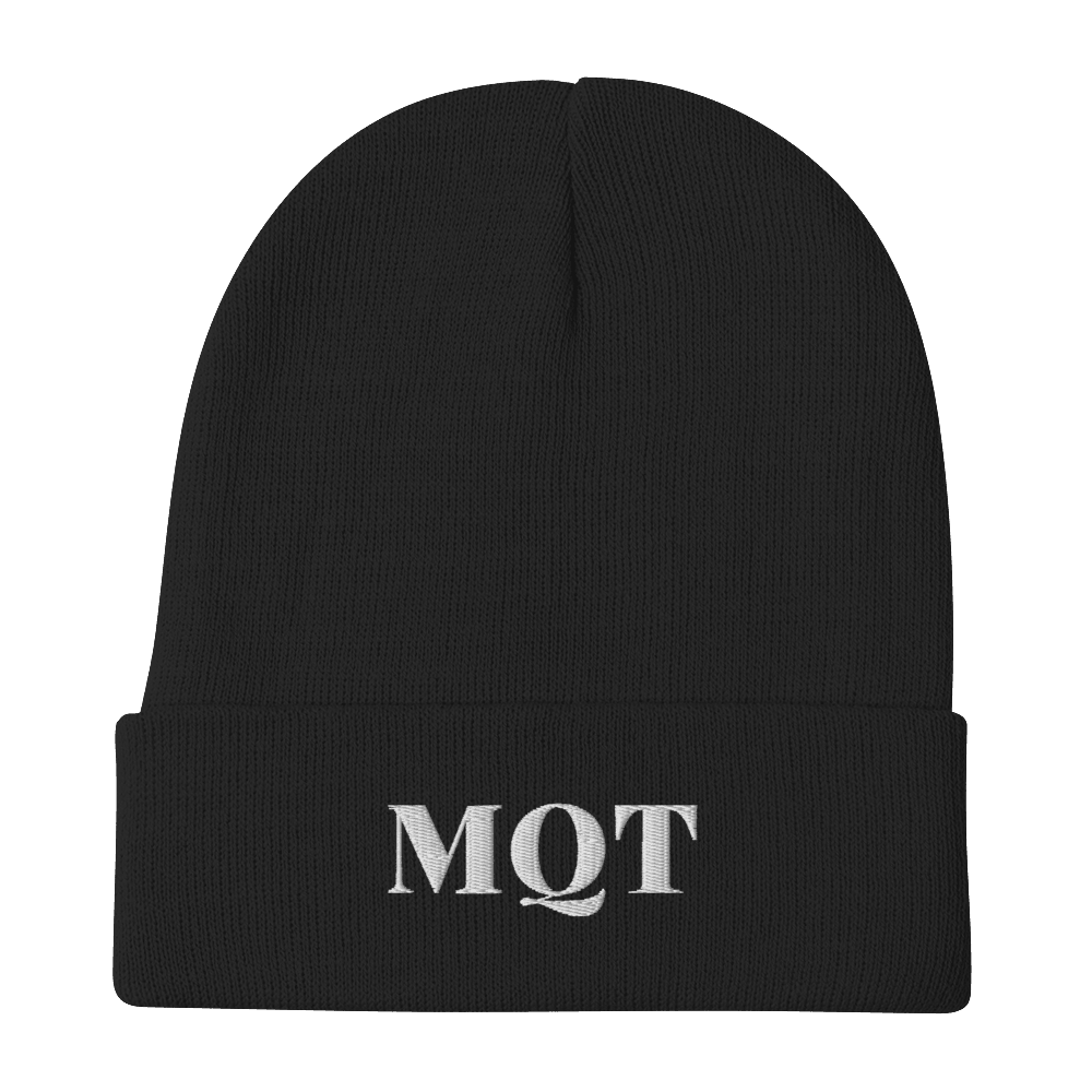 Marquette 'MQT' Winter Beanie (Fancy Serif Font) | White Embroidery - Circumspice Michigan