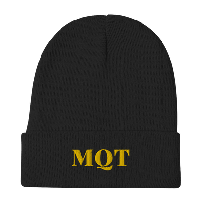 Marquette 'MQT' Winter Beanie (Fancy Serif Font) | Gold Embroidery - Circumspice Michigan