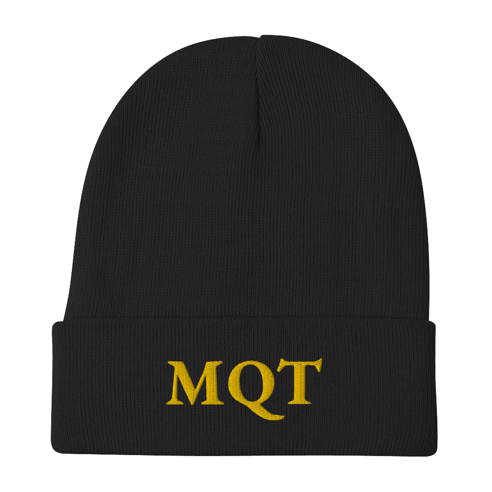 Marquette 'MQT' Winter Beanie (French Serif Font) | Gold Embroidery - Circumspice Michigan