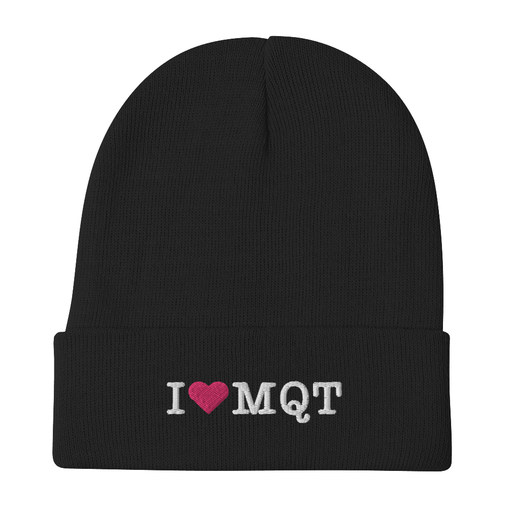 Marquette 'I ❤️ MQT' Winter Beanie | White/Black Embroidery - Circumspice Michigan