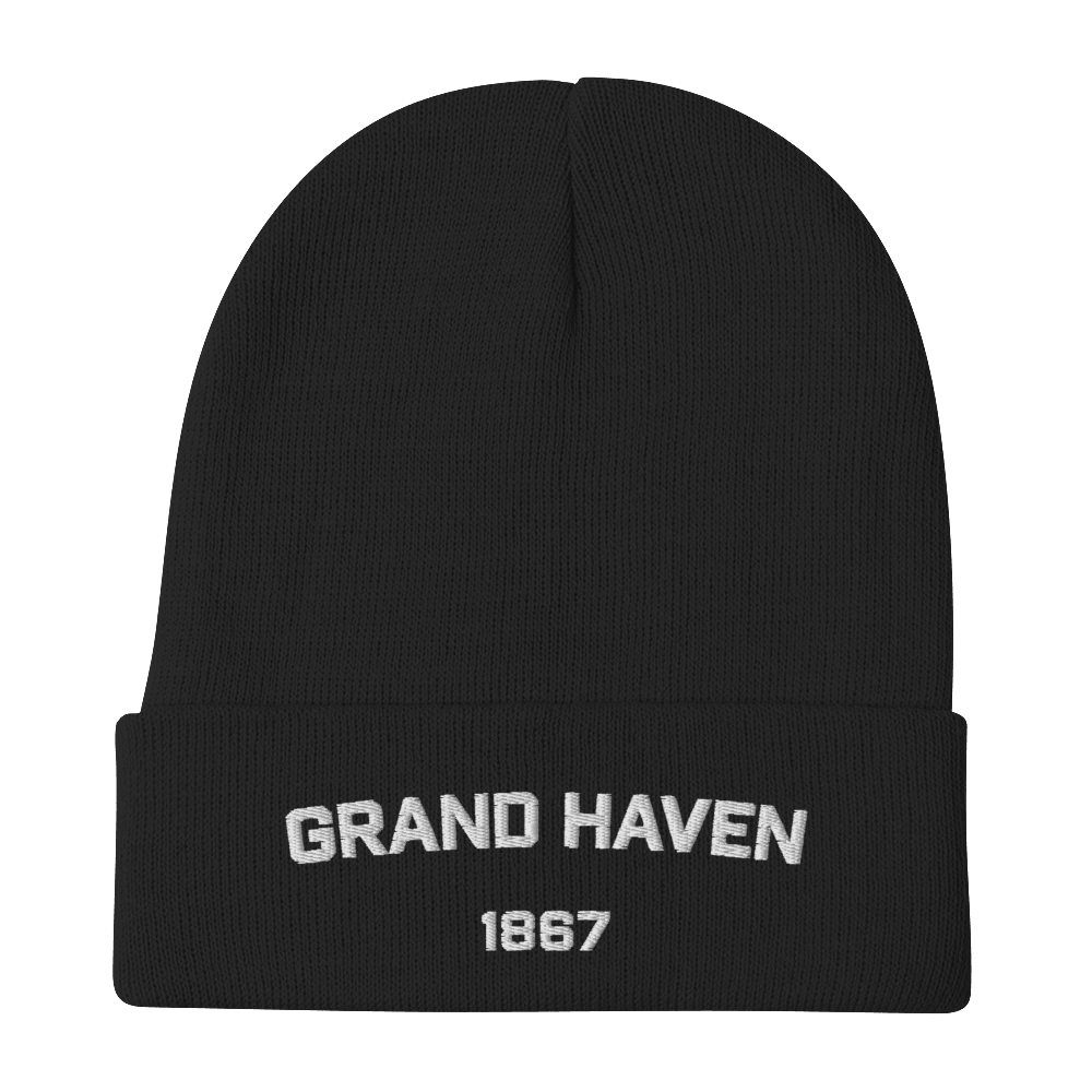 'Grand Haven 1867' Winter Beanie | White Embroidery - Circumspice Michigan