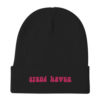 'Grand Haven' Winter Beanie (1960s Font) | Pink Embroidery - Circumspice Michigan