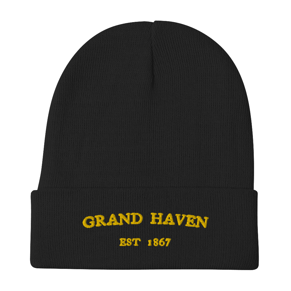 'Grand Haven EST 1867' Winter Beanie | Gold Embroidery - Circumspice Michigan