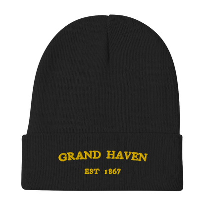 'Grand Haven EST 1867' Winter Beanie | Gold Embroidery - Circumspice Michigan