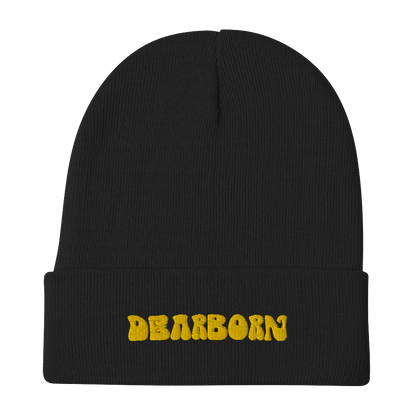 'Dearborn' Winter Beanie (1960's Font) | Gold Embroidery - Circumspice Michigan