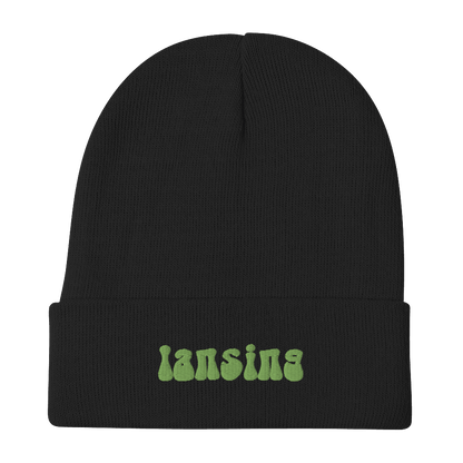 'Lansing' Winter Beanie (1960s Font) | Green Embroidery - Circumspice Michigan