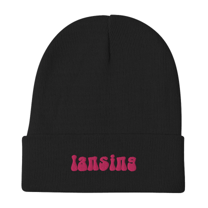 'Lansing' Winter Beanie (1960s Font) | Pink Embroidery - Circumspice Michigan