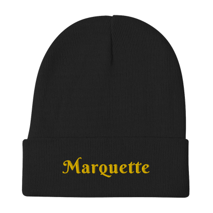 'Marquette' Winter Beanie (Swash Font) | Gold Embroidery - Circumspice Michigan