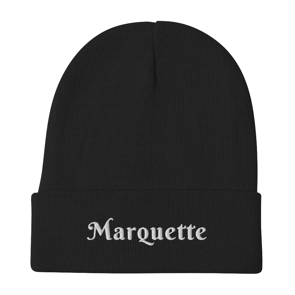 'Marquette' Winter Beanie (1960s Font) | White/Black Embroidery - Circumspice Michigan