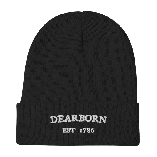 'Dearborn EST 1786' Winter Beanie | White/Navy Embroidery - Circumspice Michigan