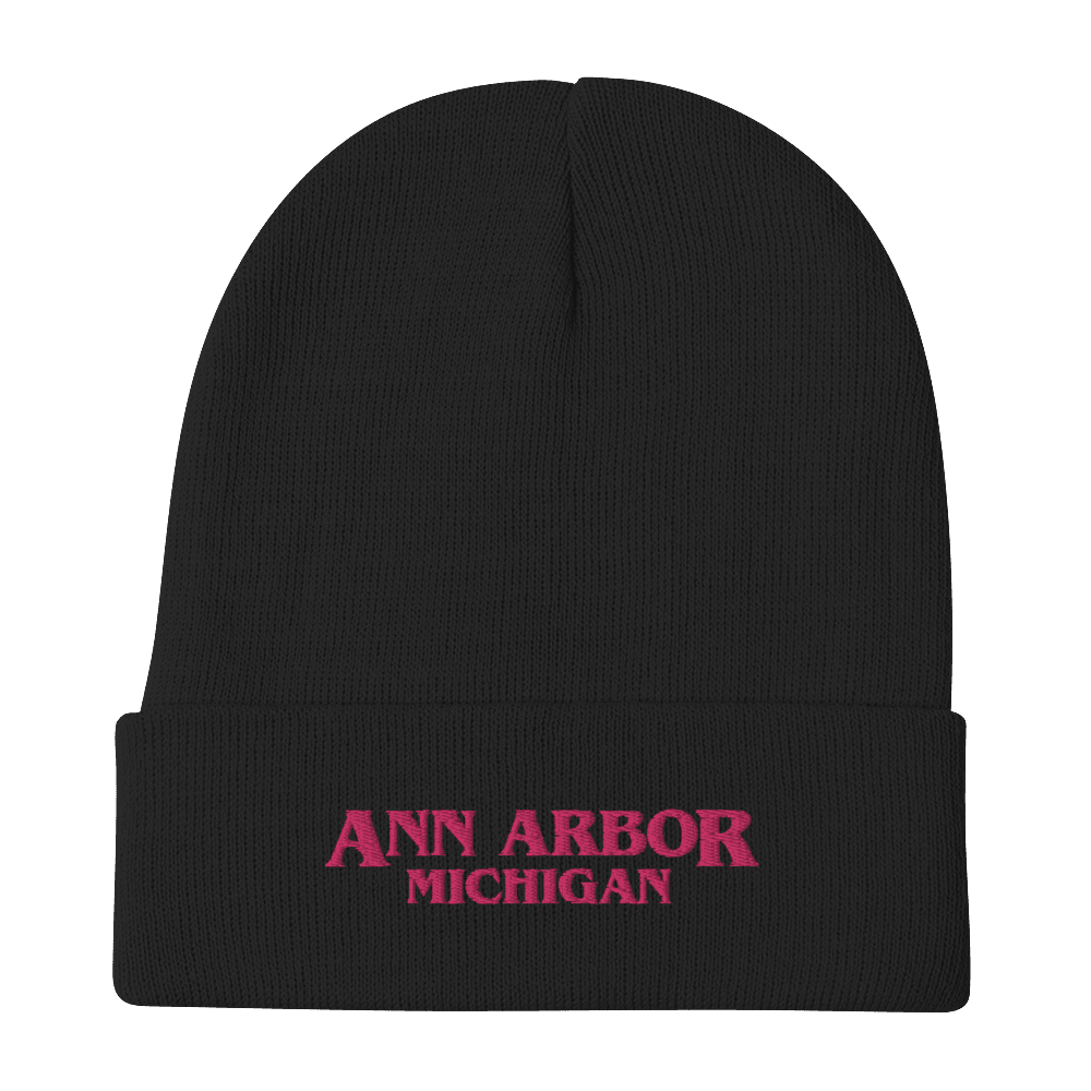 'Ann Arbor Michigan' Winter Beanie (1980s Drama Parody) | Pink Embroidery - Circumspice Michigan