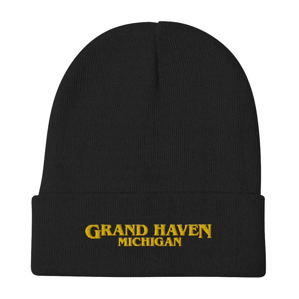 'Grand Haven' Michigan Winter Beanie (1980s Drama Parody) | Gold Embroidery - Circumspice Michigan