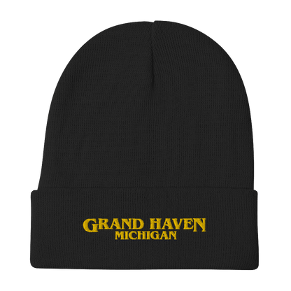 'Grand Haven' Michigan Winter Beanie (1980s Drama Parody) | Gold Embroidery - Circumspice Michigan