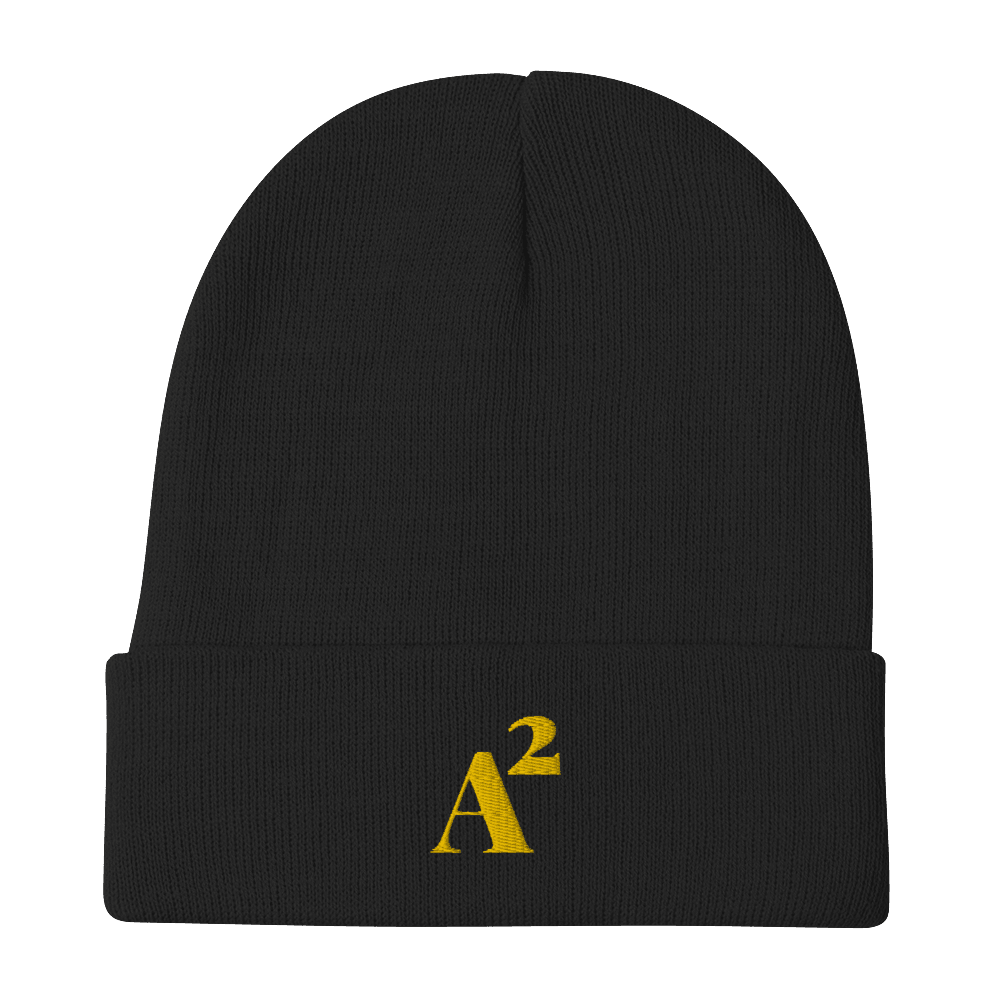 Ann Arbor 'A²' Winter Beanie (Fancy Serif Font) | Gold Embroidery - Circumspice Michigan