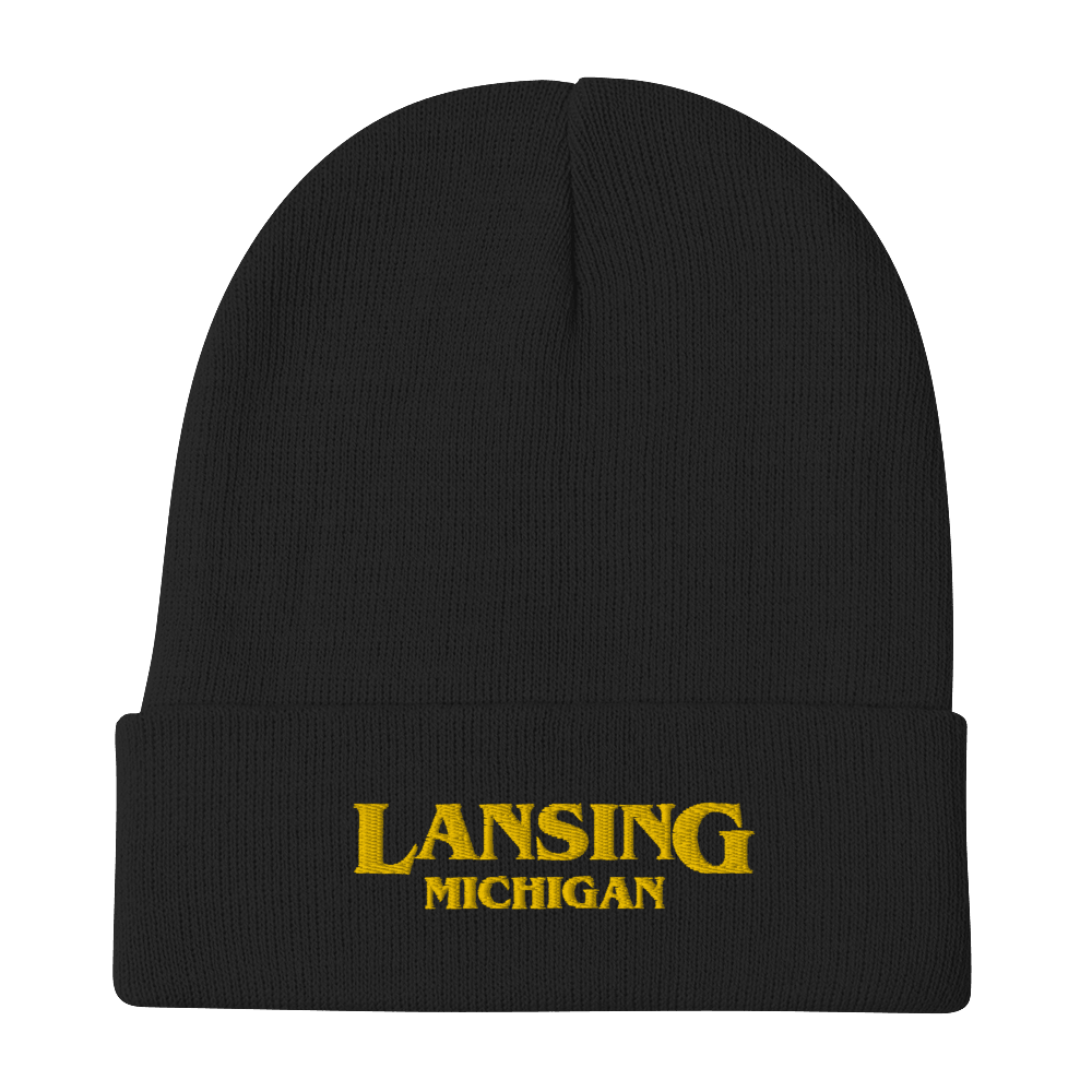 'Lansing Michigan' Winter Beanie (1980s Drama Parody) | Gold Embroidery - Circumspice Michigan