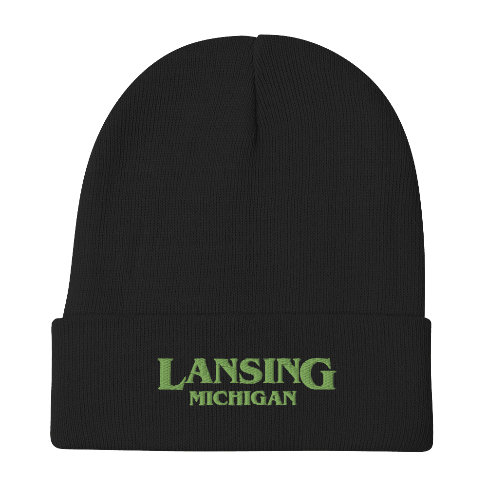 'Lansing Michigan' Winter Beanie (1980s Drama Parody) | Green Embroidery - Circumspice Michigan