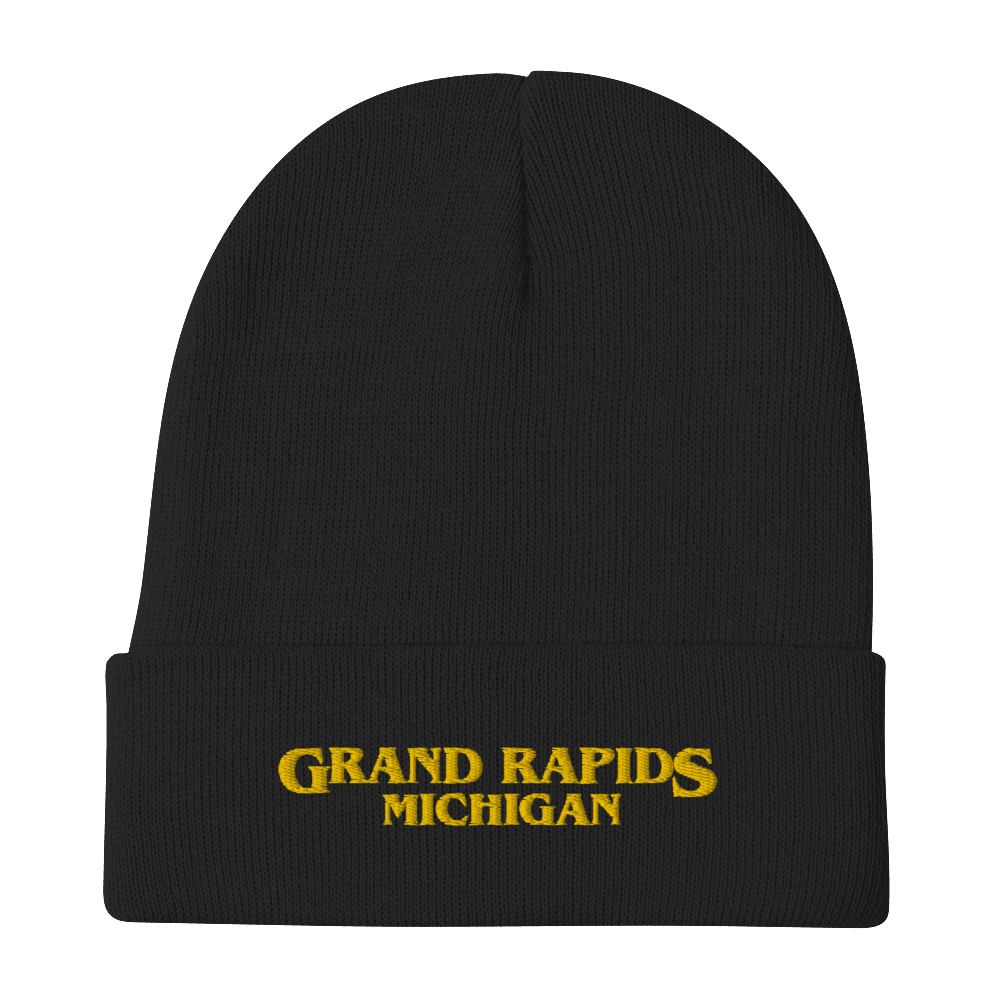 'Grand Rapids' Winter Beanie (1980s Drama Parody) l Gold Embroidery - Circumspice Michigan