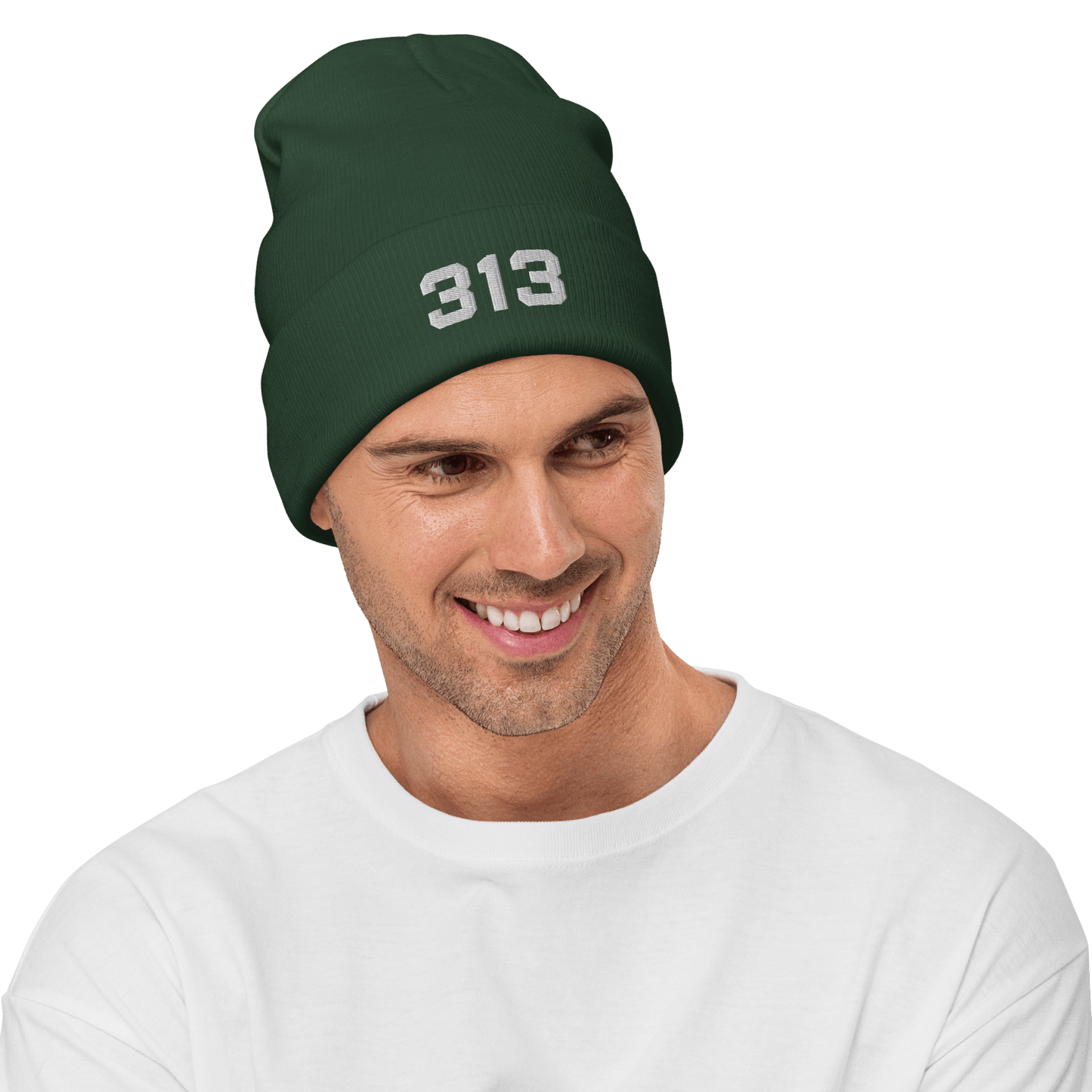 Detroit '313' Winter Beanie (White/Black Embroidery - Circumspice Michigan