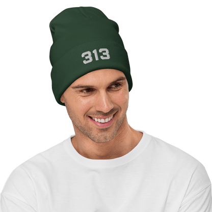 Detroit '313' Winter Beanie (White/Black Embroidery - Circumspice Michigan