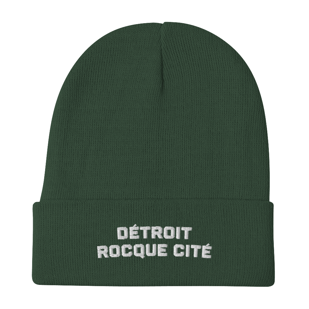 'Détroit Rocque Cité' Winter Beanie | White Embroidery - Circumspice Michigan