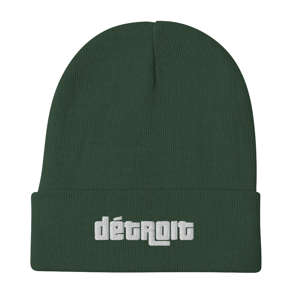 'Détroit' Winter Beanie (1970s Font) | White Embroidery - Circumspice Michigan