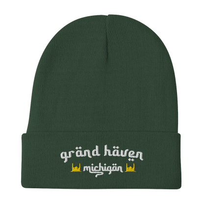 'Grand Haven Michigan' Winter Beanie (Arabic Font w/Mosque Outlines) - Circumspice Michigan