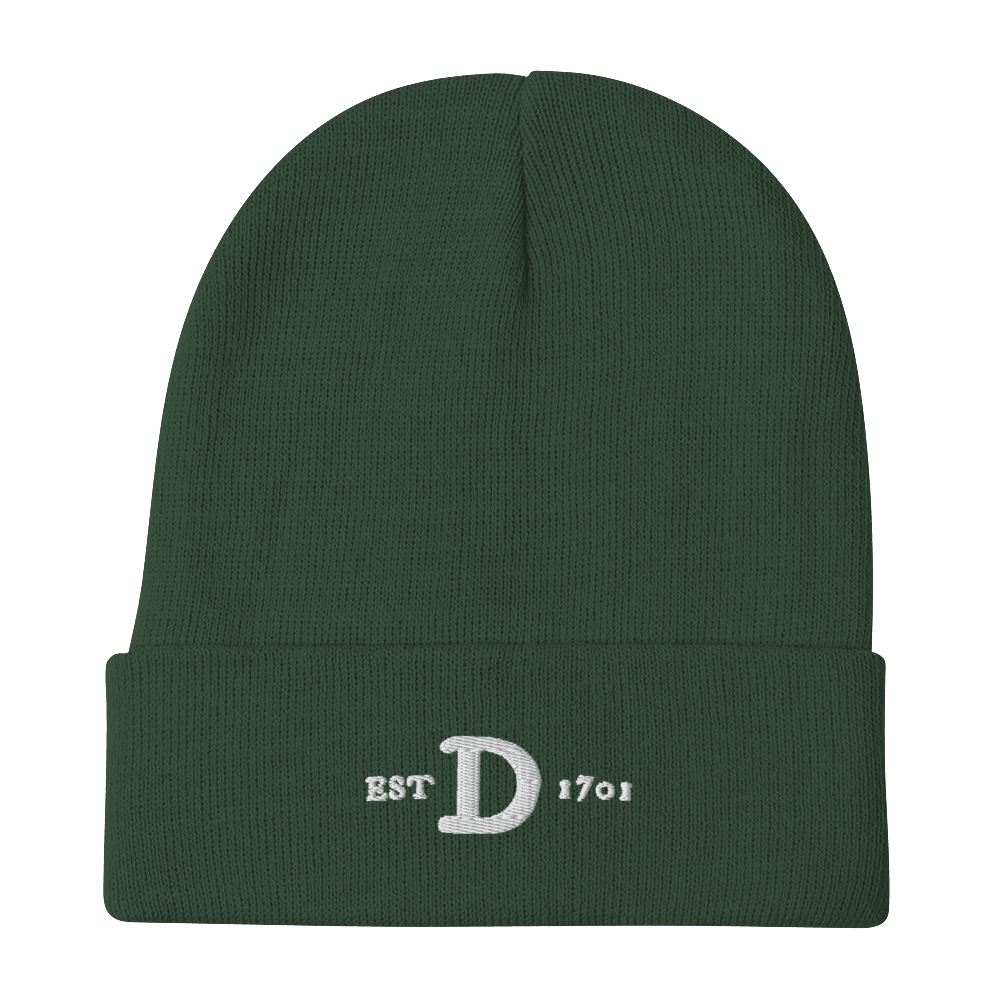 Detroit 'EST 1701' Winter Beanie (w/ Old French D) | White/Navy Embroidery - Circumspice Michigan