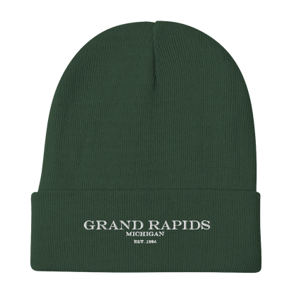 'Grand Rapids Michigan EST 1826' Winter Beanie | White Embroidery - Circumspice Michigan