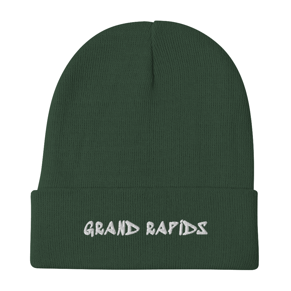 'Grand Rapids' Winter Beanie (1980's Hip Hop Font) | White/Black Embroidery - Circumspice Michigan