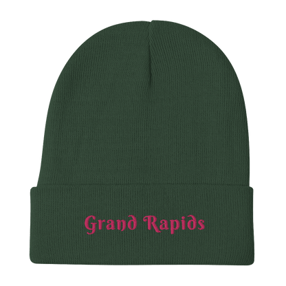 'Grand Rapids' Winter Beanie (Swash Font) | Pink Embroidery - Circumspice Michigan