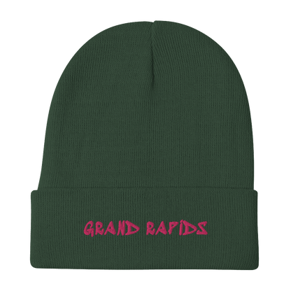 'Grand Rapids' Winter Beanie (1980s Hip Hop Font) | Pink Embroidery - Circumspice Michigan