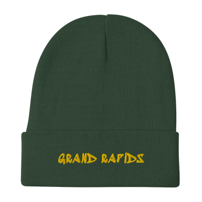 'Grand Rapids' Winter Beanie (1980's Hip Hop Font) | Gold Embroidery - Circumspice Michigan