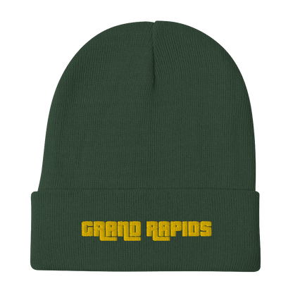 'Grand Rapids' Winter Beanie (1970s Font) | Gold Embroidery - Circumspice Michigan