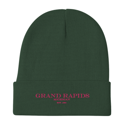 'Grand Rapids Michigan EST 1826' Winter Beanie | Pink Embroidery - Circumspice Michigan