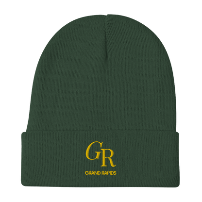 'GR Grand Rapids' Winter Beanie (Luxury Goods Parody) | Gold Embroidery - Circumspice Michigan