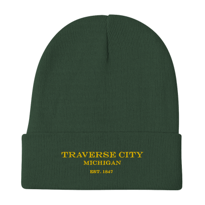 'Traverse City Michigan EST 1847' Winter Beanie | Gold Embroidery - Circumspice Michigan