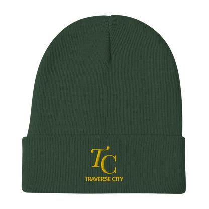 'TC Traverse City' Winter Beanie (Luxury Goods Parody) | Gold Embroidery - Circumspice Michigan