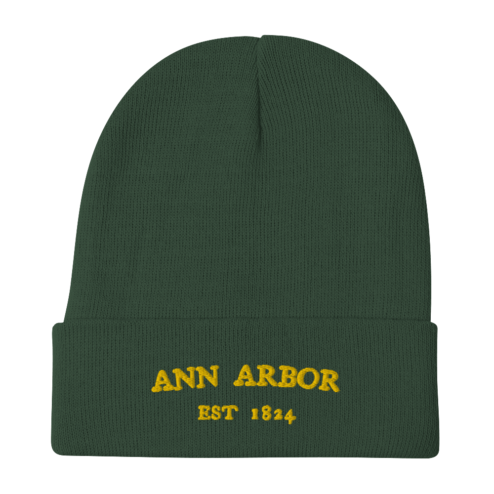 'Ann Arbor EST 1824' Winter Beanie | Gold Embroidery - Circumspice Michigan