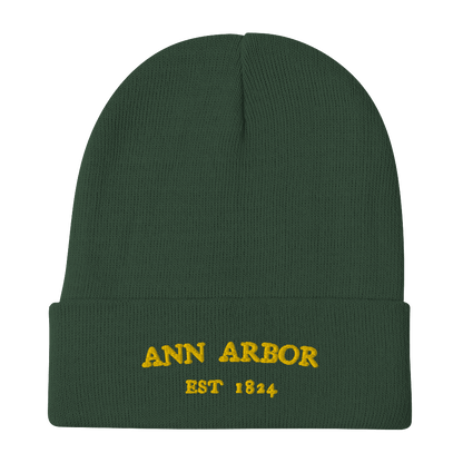 'Ann Arbor EST 1824' Winter Beanie | Gold Embroidery - Circumspice Michigan