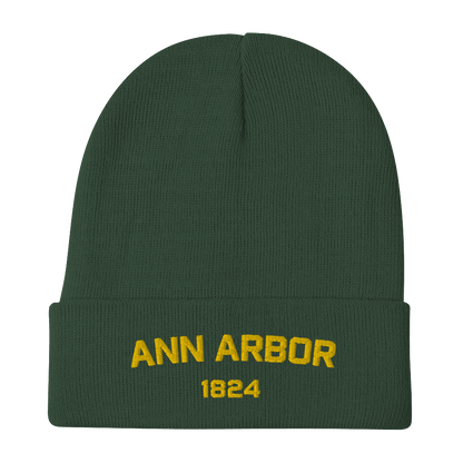 'Ann Arbor 1824' Winter Beanie | Gold Embroidery - Circumspice Michigan