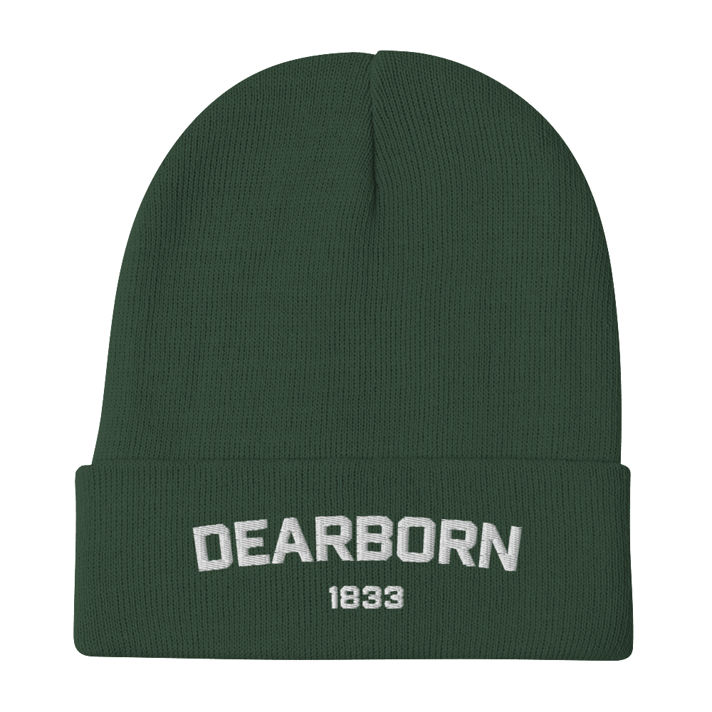 'Dearborn 1833' Winter Beanie | White/Black Embroidery - Circumspice Michigan