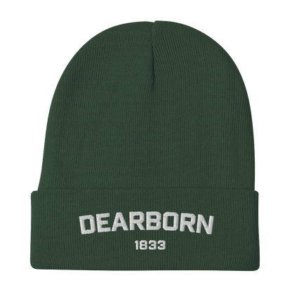 'Dearborn 1833' Winter Beanie | White/Black Embroidery - Circumspice Michigan