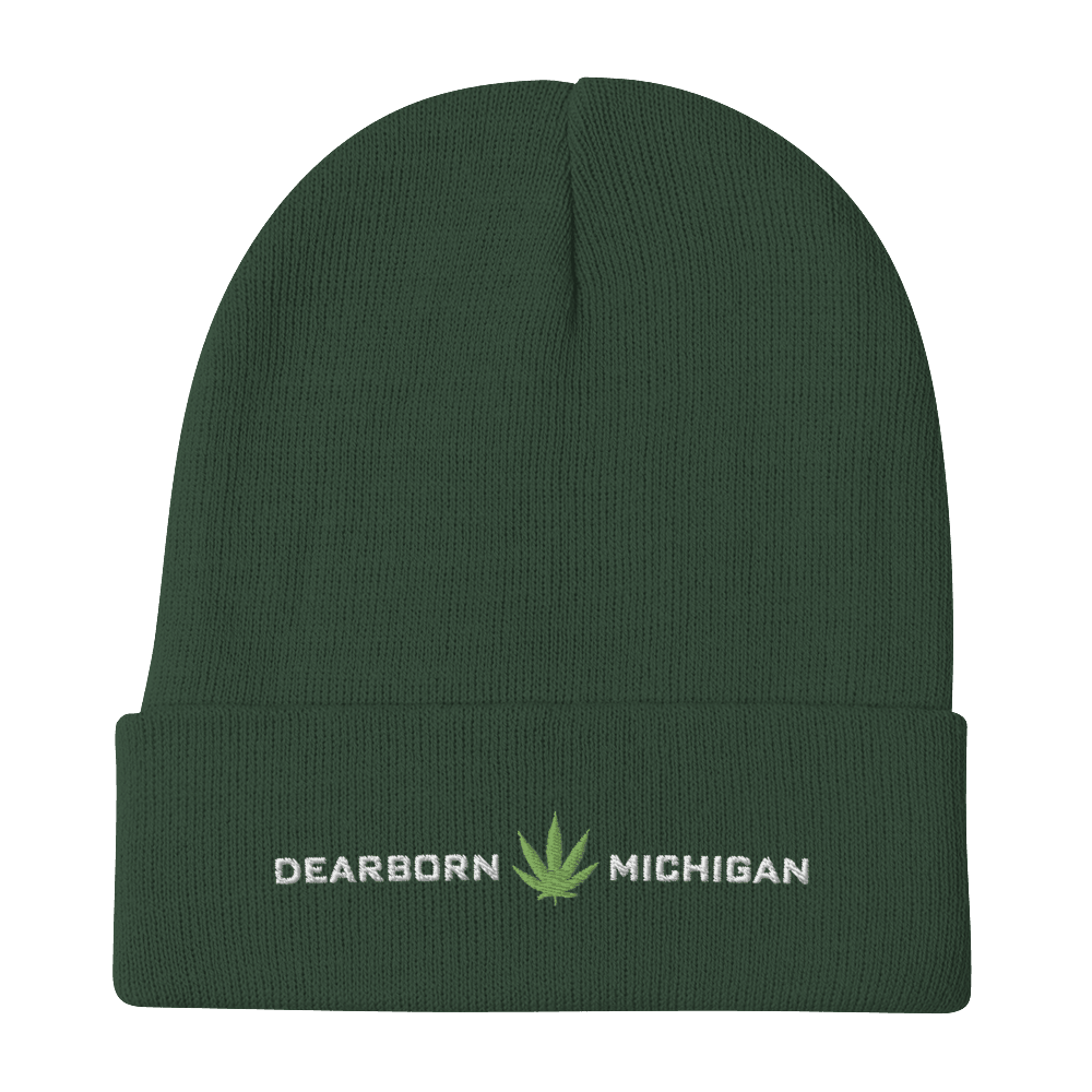 'Dearborn Michigan' Winter Beanie (w/Cannabis Leaf Outline) - Circumspice Michigan