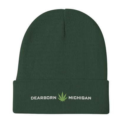 'Dearborn Michigan' Winter Beanie (w/Cannabis Leaf Outline) - Circumspice Michigan