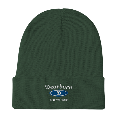 'Dearborn Michigan' Winter Beanie (w/ Parody Automotive Outline) - Circumspice Michigan