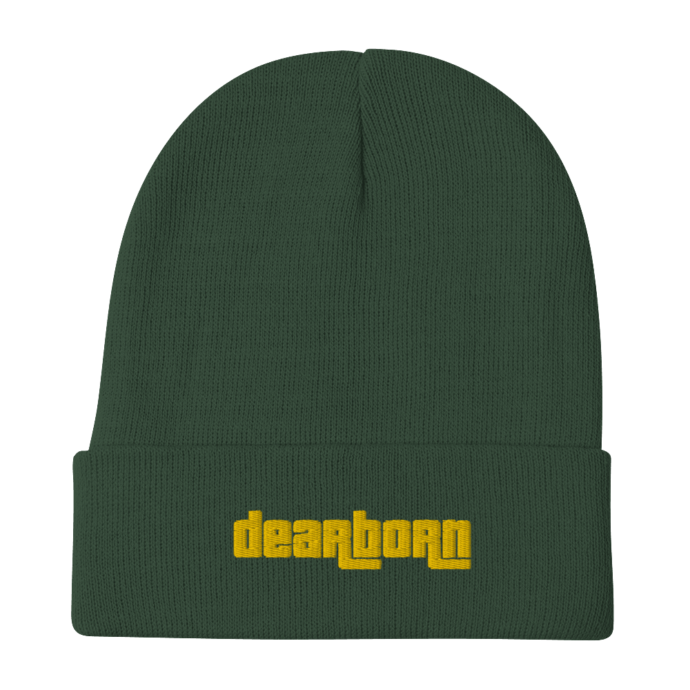 'Dearborn' Winter Beanie (1970's Font) | Gold Embroidery - Circumspice Michigan